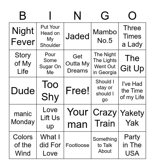 Music Bingo Card