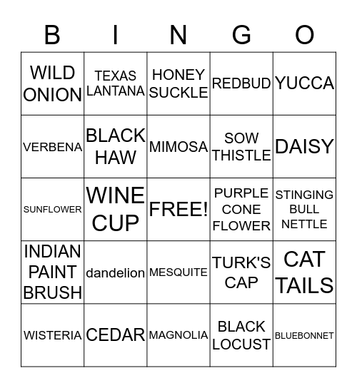 WILD FLOWER BINGO Card