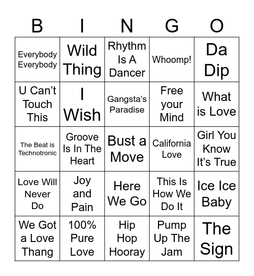 Bingo 67B HipHop90s Bingo Card