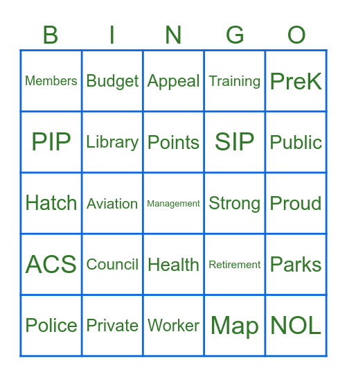 AFSCME BINGO Card