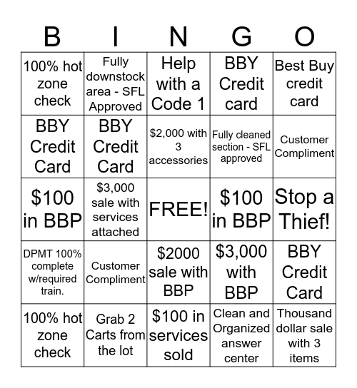 Best Buy Bingo Card
