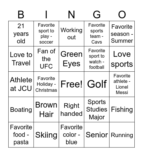 Aidan's Bingo Card Bingo Card