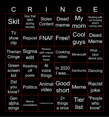 YT Shorts bingo Card