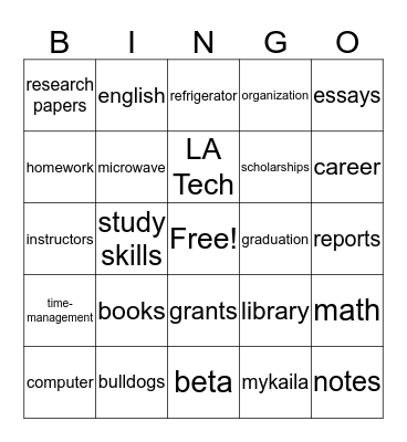 College Bingo Card