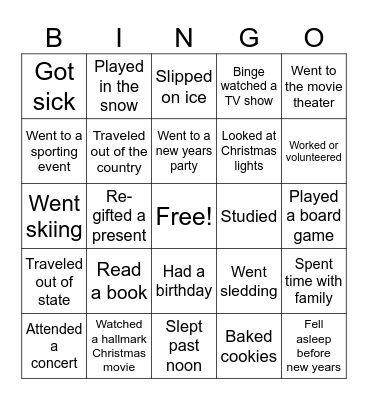 Winter Break Bingo Card