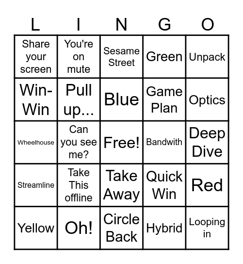 Professional B Bingo Card