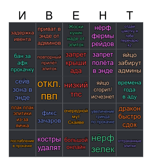 Бинго на ИВЕНТ Bingo Card