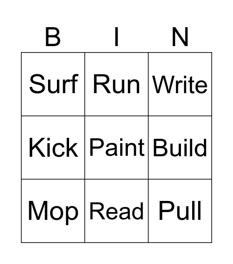 Verb Bingo Card