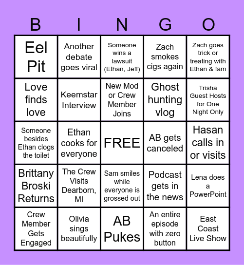 H3 PODCAST Bingo Card