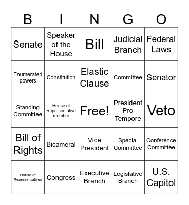 Legislative Branch Bingo Card