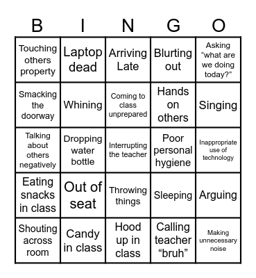 Disruption Bingo Card