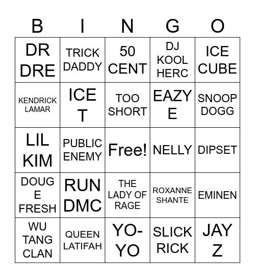 Hip Hop Bingo 2024 Bingo Card