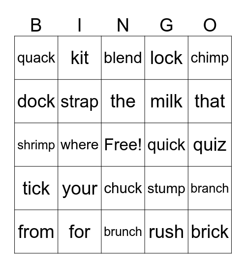 Fundations Level 2 Unit 1 Bingo Card