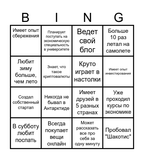 Найди того, кто... Bingo Card