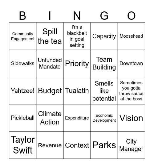 Tualatin Advance Bingo Card