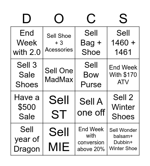 Dr. Martens BINGO Card