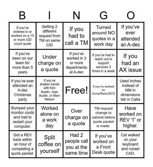 DF Quote Bingo Card