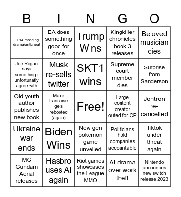 2024 Bingo Brady Bingo Card