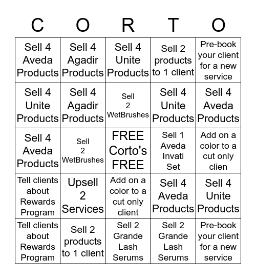 Corto's Hair Stylist Bingo Card