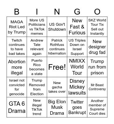 2024 Bingo Card Bingo Card