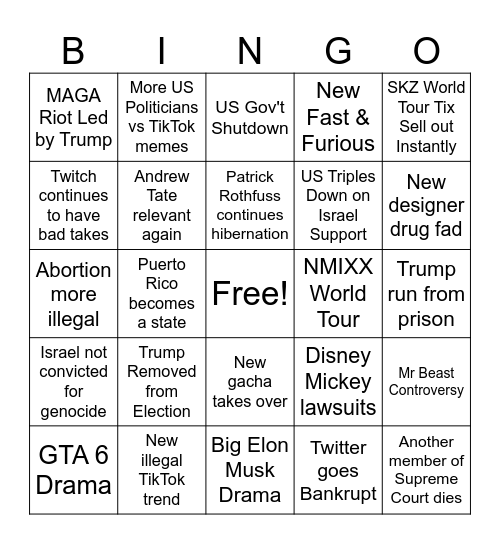 2024 Bingo Card Bingo Card