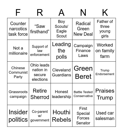 LaRose Debate Bingo Card