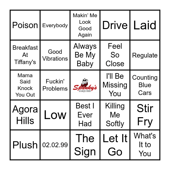 Spanky's Music Bingo Card
