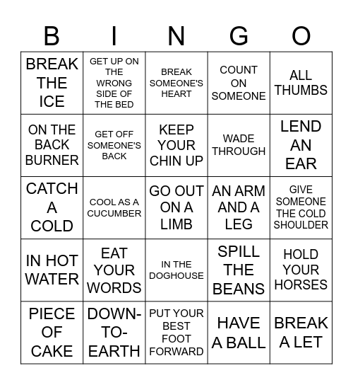 IDIOMS Bingo Card