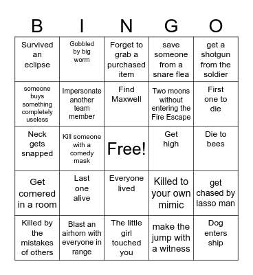 Lethal Company Bingo Card