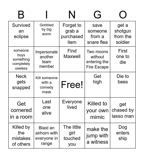 Lethal Company Bingo Card