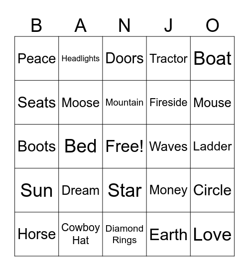Country Music Bingo Card