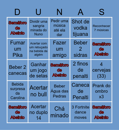 Dunas night out Bingo Card