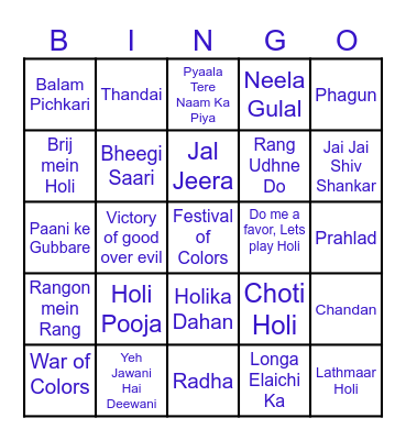 Funtime Holi Bingo Card