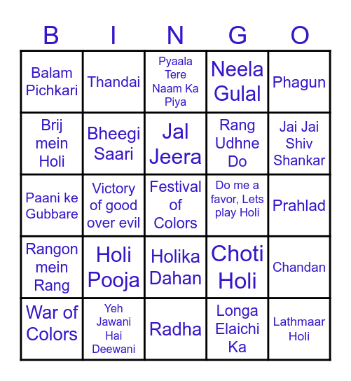Funtime Holi Bingo Card
