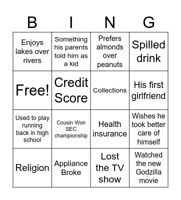 Andrew Cottle Bingo Card