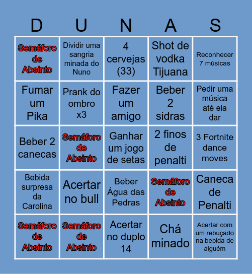 Dunas night out Bingo Card