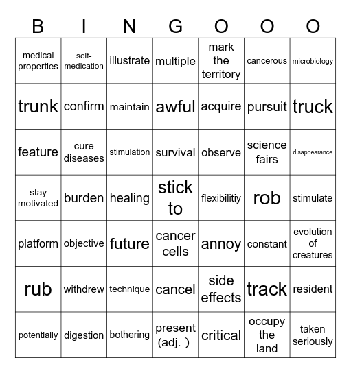 21周复习单3-4 Bingo Card