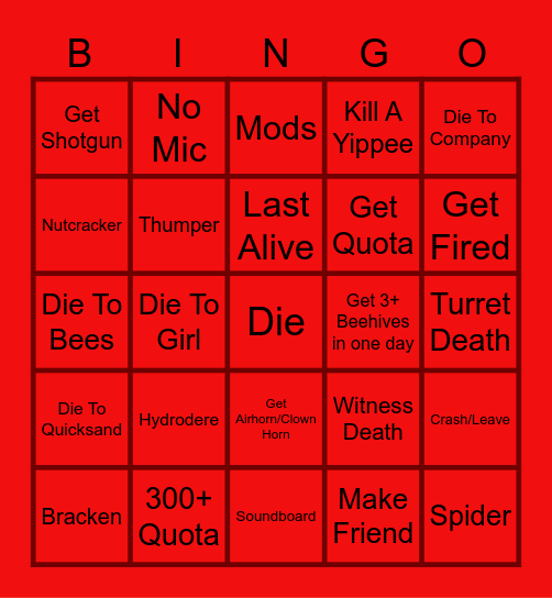 Lethal Company Bingo Card