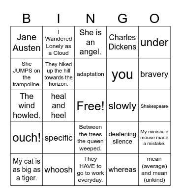 english bingo! Bingo Card