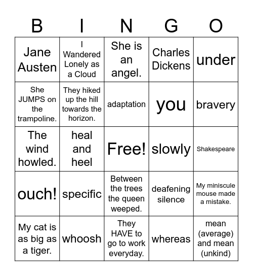 english bingo! Bingo Card