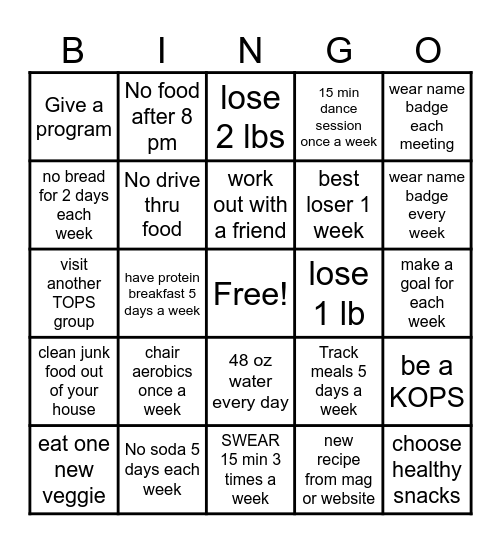 SWEAR = Sweat Walk Exercise Aerobics  or Run Bingo Card