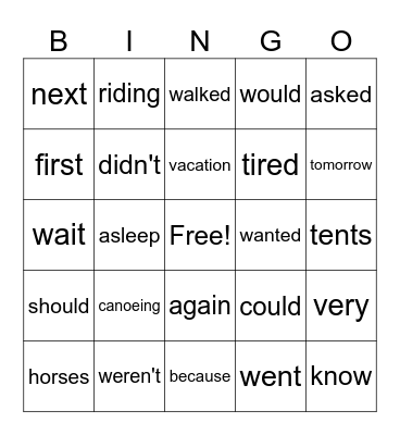 Bobbie Goes on Vacation Bingo Card