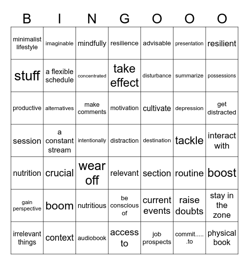 21周复习单7-8 Bingo Card