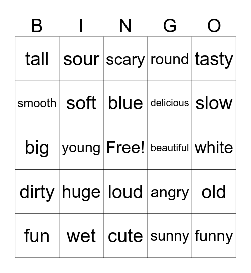Adjectives Bingo Card