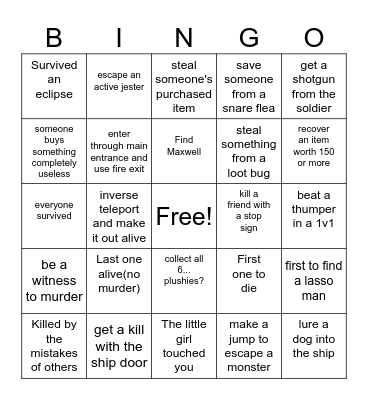 Lethal Company Bingo Card