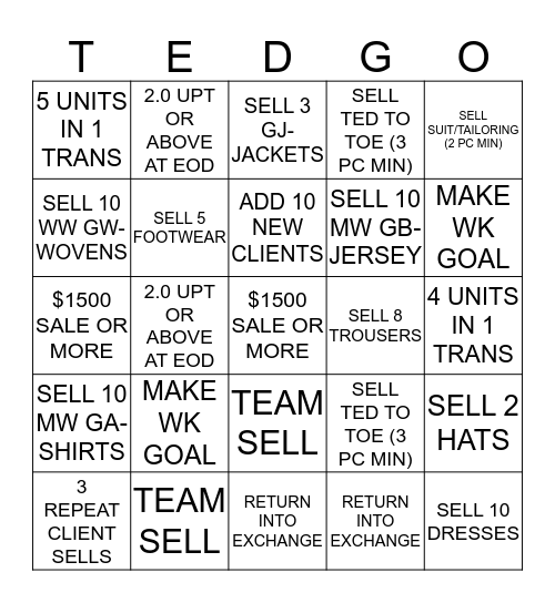 PERIOD TEDGO Bingo Card
