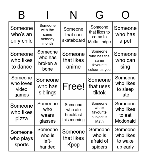 MJ Bingo Card