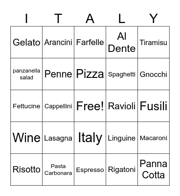Oh, Delizioso!!! Bingo Card