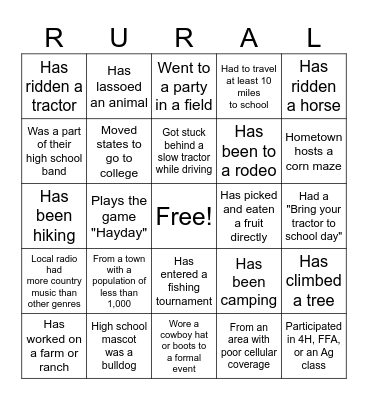Rural Bingo Card