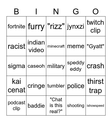 Youtube shorts Bingo Card